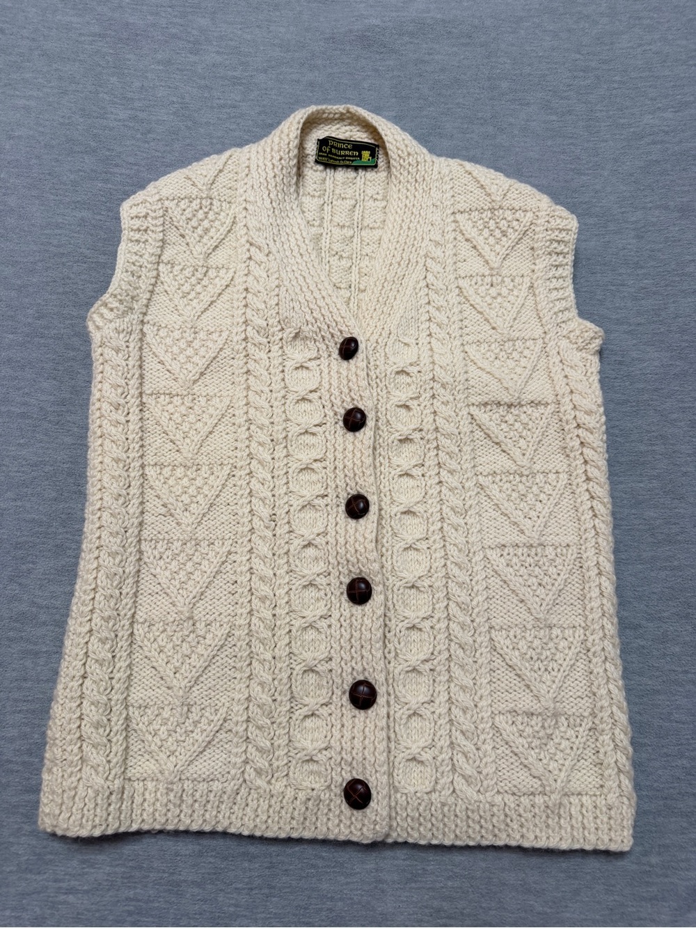 Prince of Burren sz M Aran Knit Sweater Vest Cardigan Womens Hand Made - Picture 2 of 4